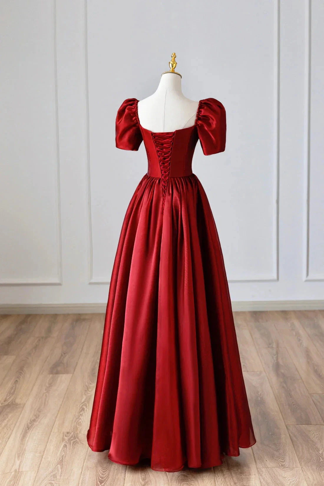 Burgundy Satin Long Prom Dress Simple A-Line Short Sleeve Evening Dress simple gentle atmospheric and unique desi Bring summer colors to enhance white by YiHuiw