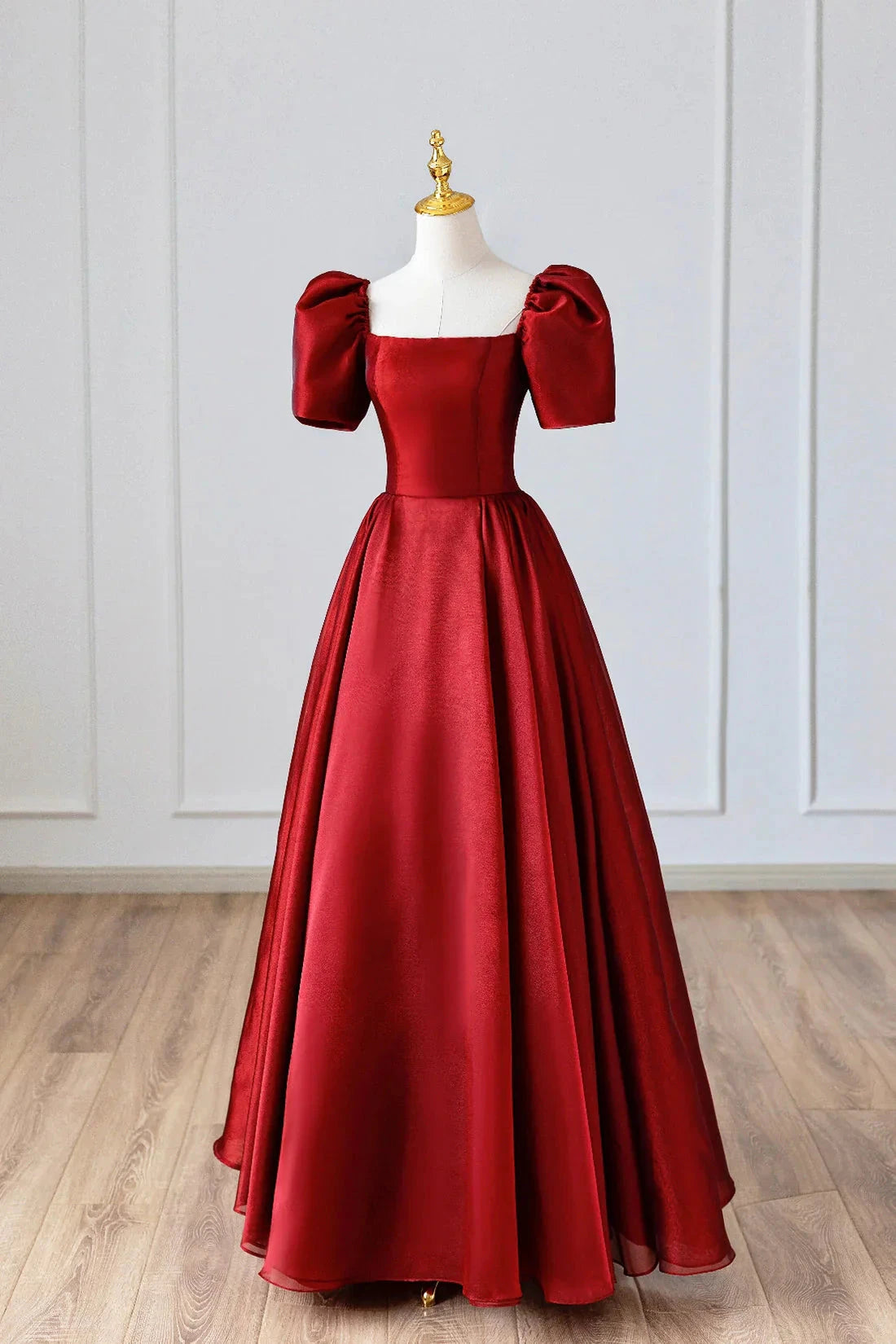 Burgundy Satin Long Prom Dress Simple A-Line Short Sleeve Evening Dress simple gentle atmospheric and unique desi Bring summer colors to enhance white by YiHuiw