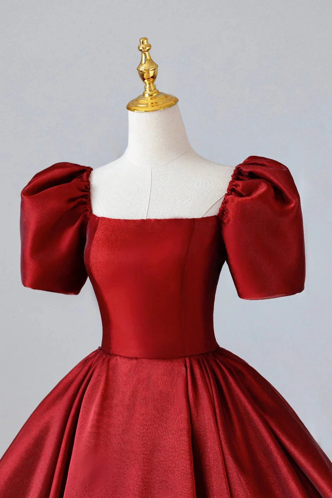 Burgundy Satin Long Prom Dress Simple A-Line Short Sleeve Evening Dress simple gentle atmospheric and unique desi Bring summer colors to enhance white by YiHuiw