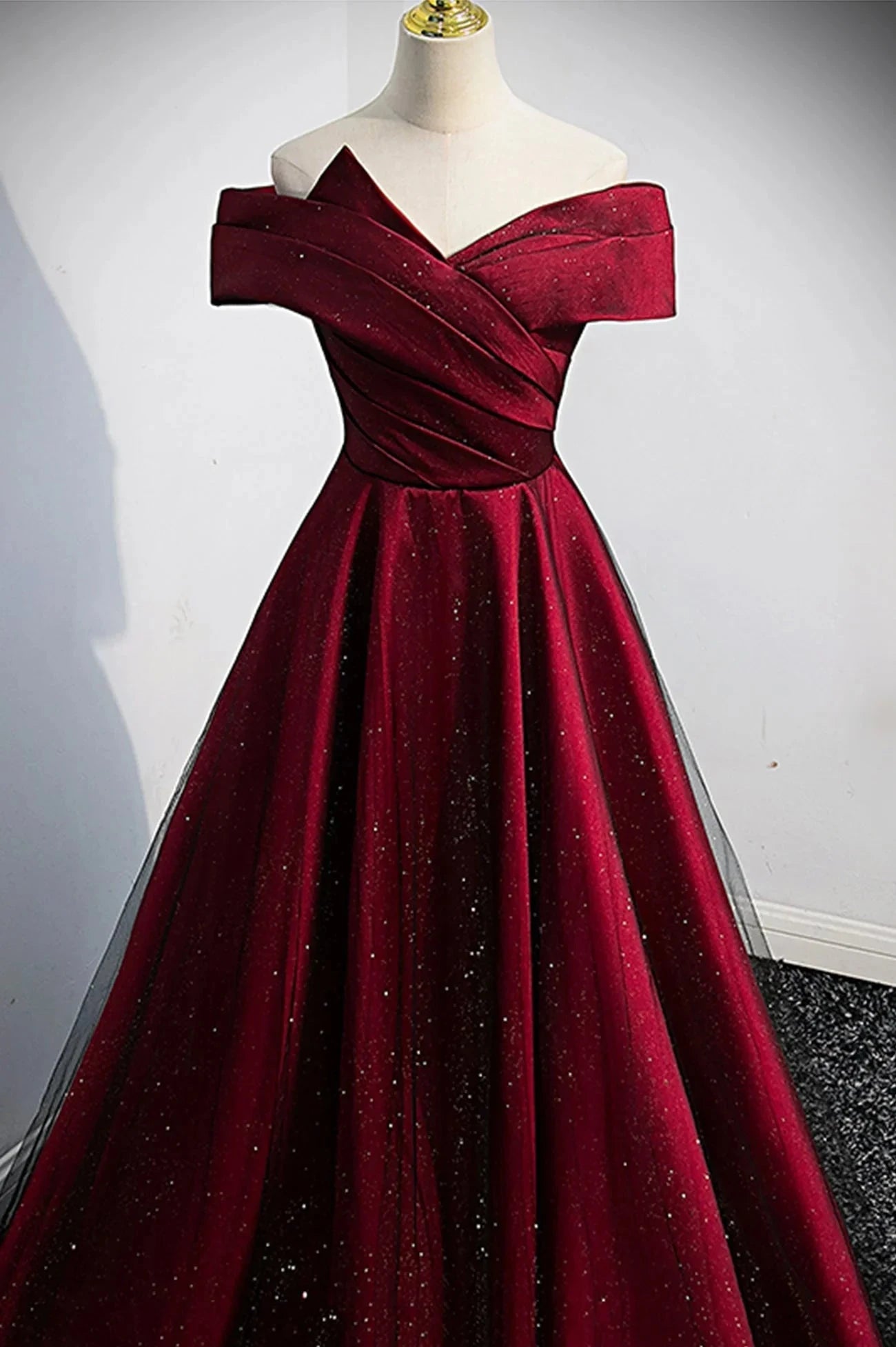 Burgundy Satin Off the Shoulder Prom Dress A-Line Evening Graduation Dress simple gentle atmospheric and unique desi Bring summer colors to enhance whitenes by YiHuiw