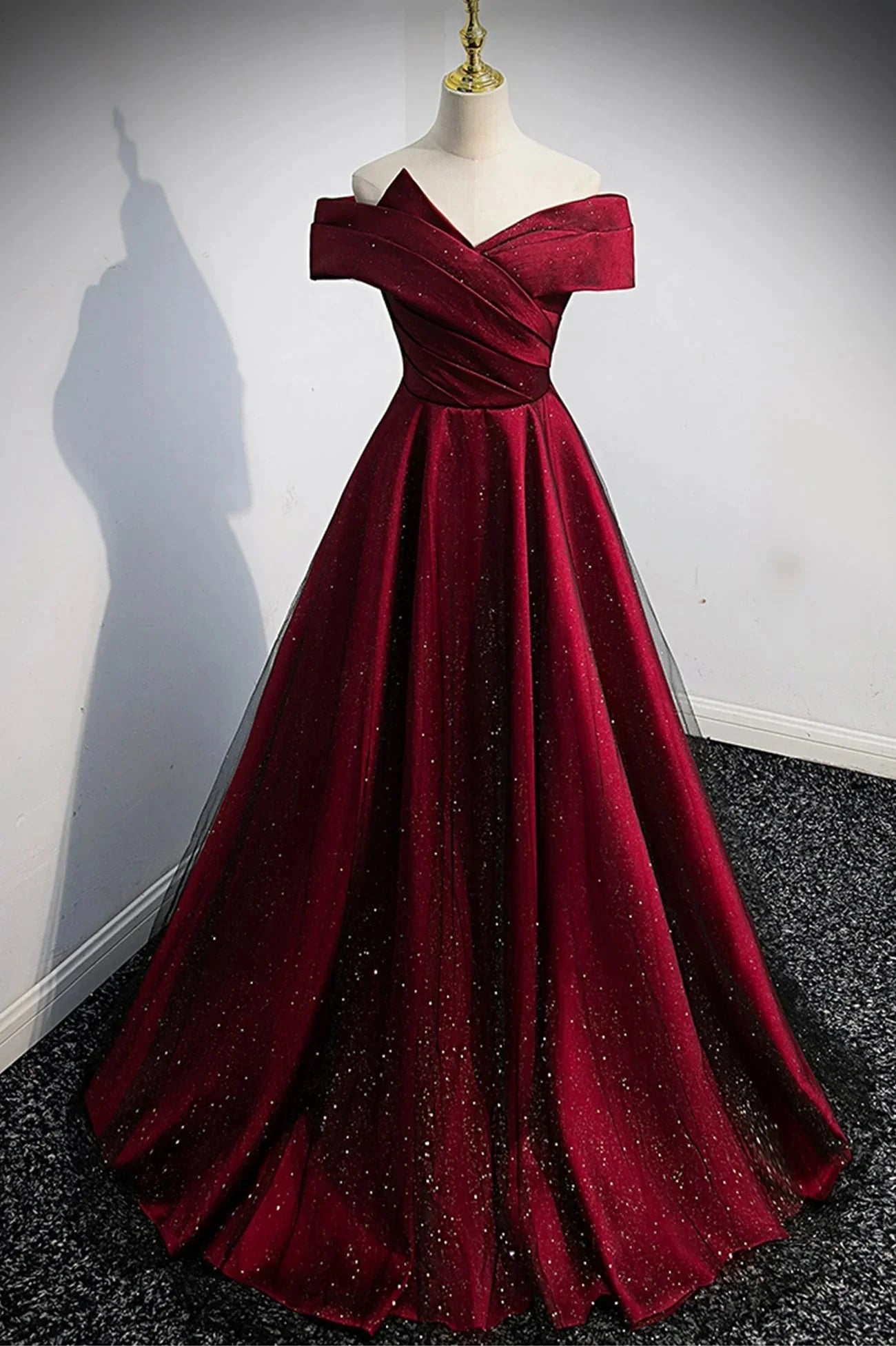 Burgundy Satin Off the Shoulder Prom Dress A-Line Evening Graduation Dress simple gentle atmospheric and unique desi Bring summer colors to enhance whitenes by YiHuiw