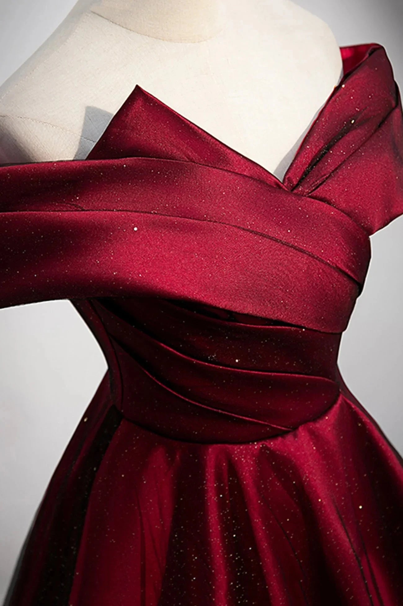 Burgundy Satin Off the Shoulder Prom Dress A-Line Evening Graduation Dress simple gentle atmospheric and unique desi Bring summer colors to enhance whitenes by YiHuiw