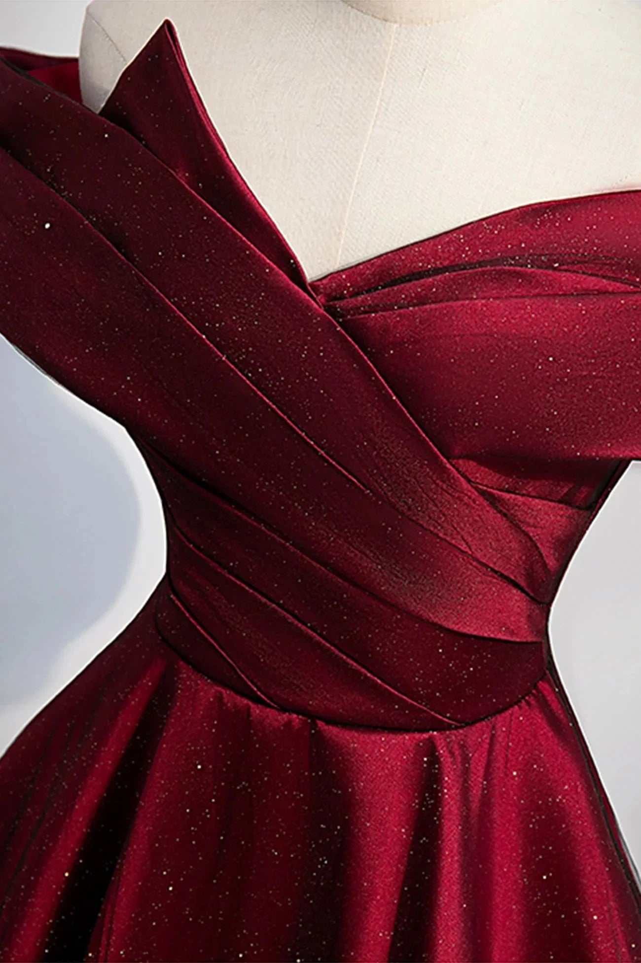 Burgundy Satin Off the Shoulder Prom Dress A-Line Evening Graduation Dress simple gentle atmospheric and unique desi Bring summer colors to enhance whitenes by YiHuiw
