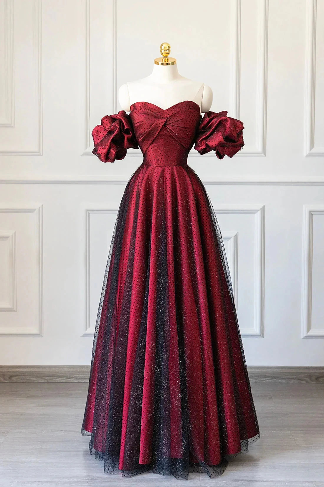 Burgundy Satin Tulle Long Prom Dress Off Shoulder Evening Party Dress simple gentle atmospheric and unique desi Bring summer colors to enhance white by YiHuiw