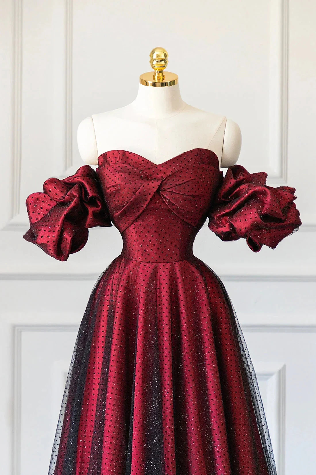Burgundy Satin Tulle Long Prom Dress Off Shoulder Evening Party Dress simple gentle atmospheric and unique desi Bring summer colors to enhance white by YiHuiw