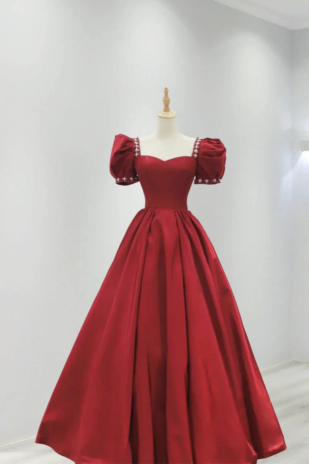Burgundy Velvet Tea Length Prom Dress A-Line Party Dress with Bow simple gentle atmospheric and unique desi Bring summer colors to enhance white by YiHuiw