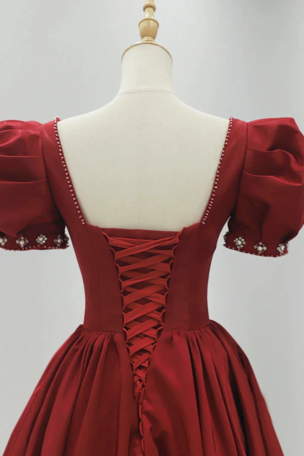 Burgundy Velvet Tea Length Prom Dress A-Line Party Dress with Bow simple gentle atmospheric and unique desi Bring summer colors to enhance white by YiHuiw