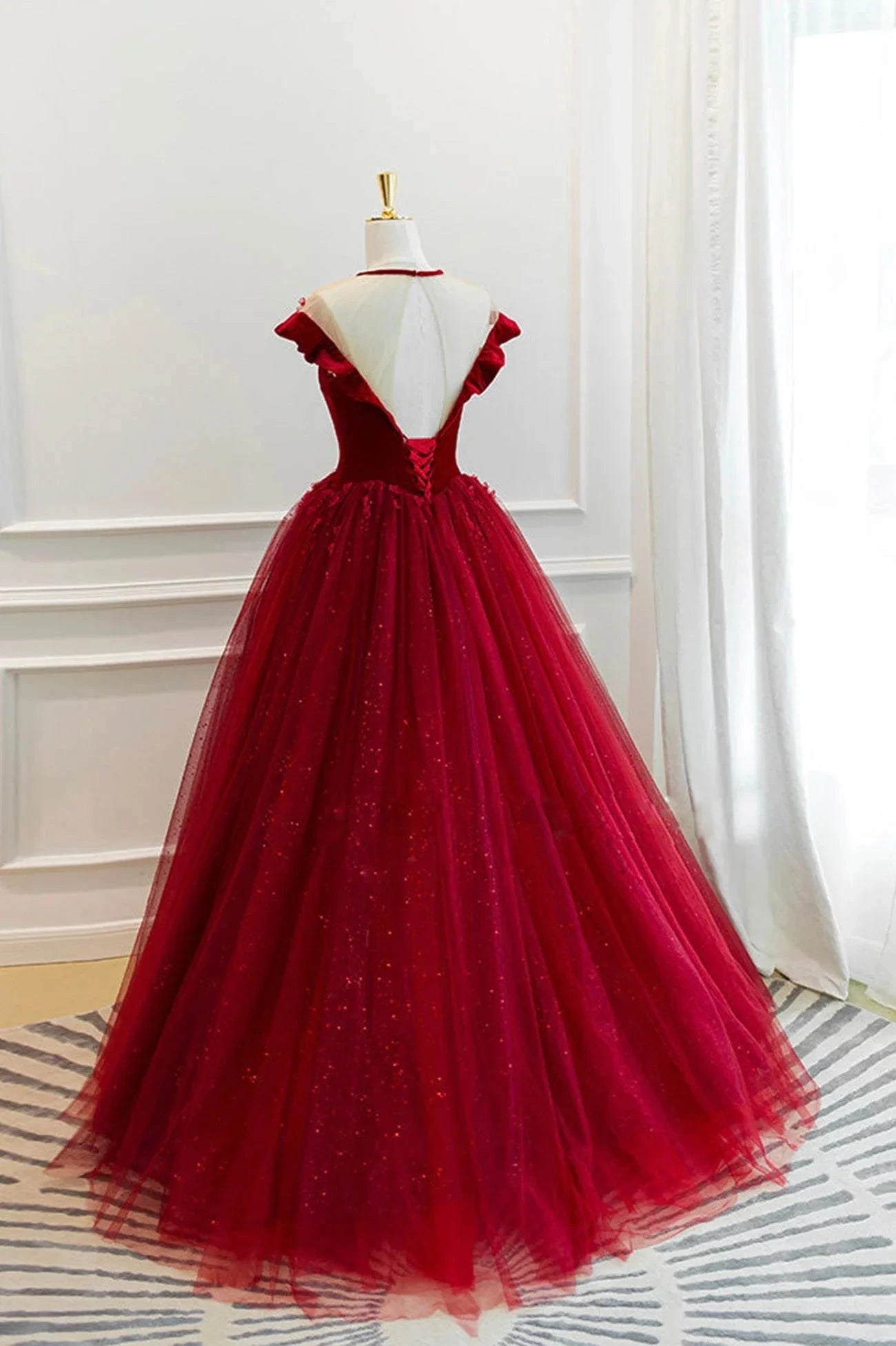 Burgundy Velvet Tulle Floor Length Prom Dress Lovely Evening Party Dress simple gentle atmospheric and unique desi Bring summer colors to enhance whitenes by YiHuiw