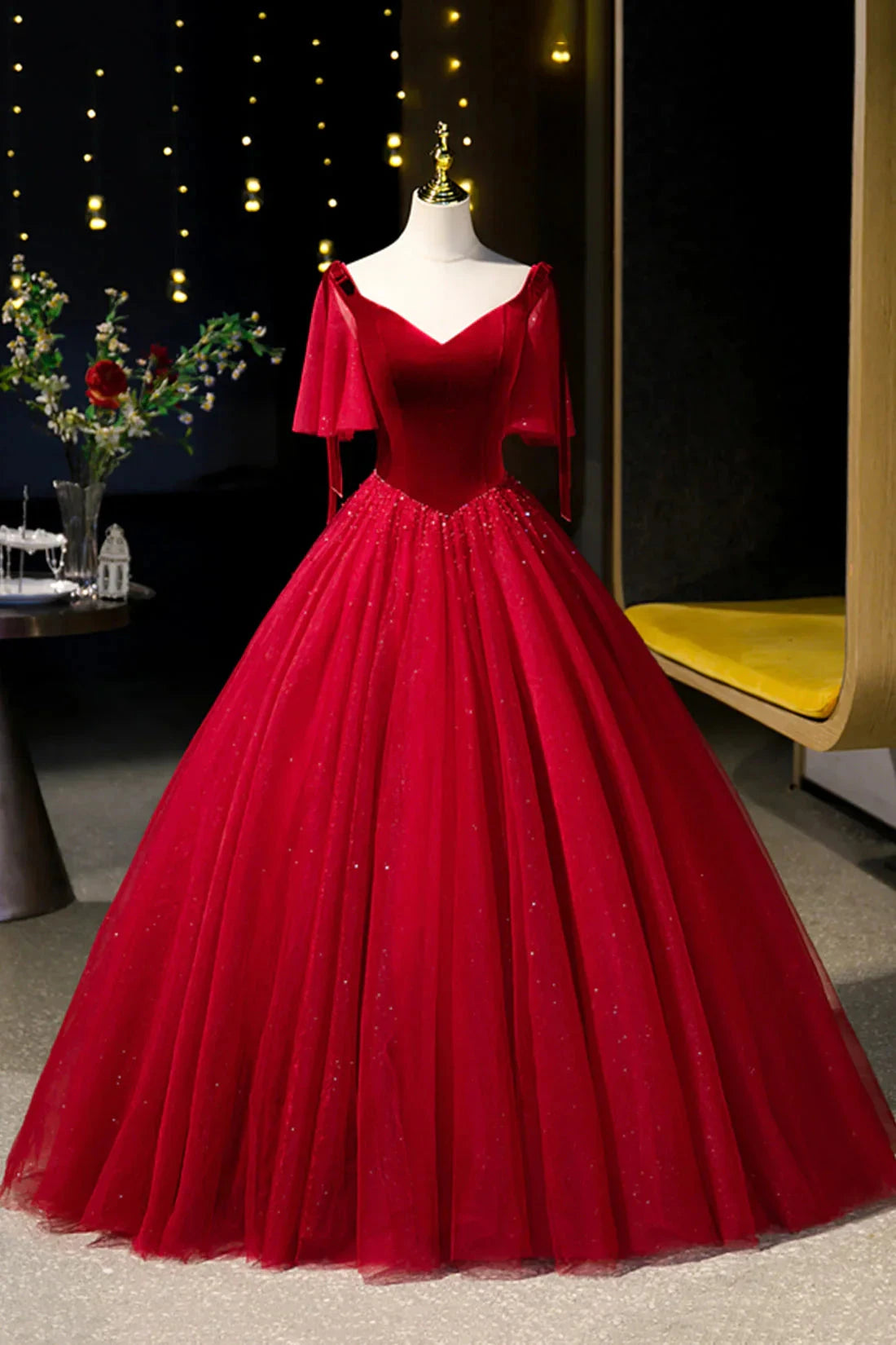 Burgundy Velvet and Tulle Long Prom Dress A-Line V-Neck Formal Evening Dress simple gentle atmospheric and unique desi Bring summer colors to enhance white by YiHuiw