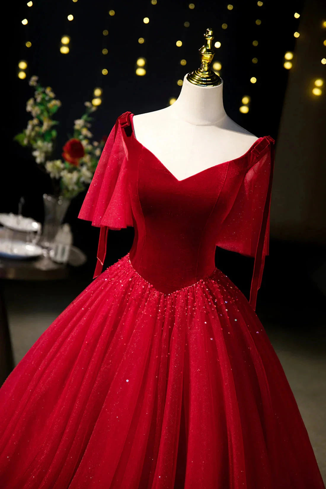 Burgundy Velvet and Tulle Long Prom Dress A-Line V-Neck Formal Evening Dress simple gentle atmospheric and unique desi Bring summer colors to enhance white by YiHuiw