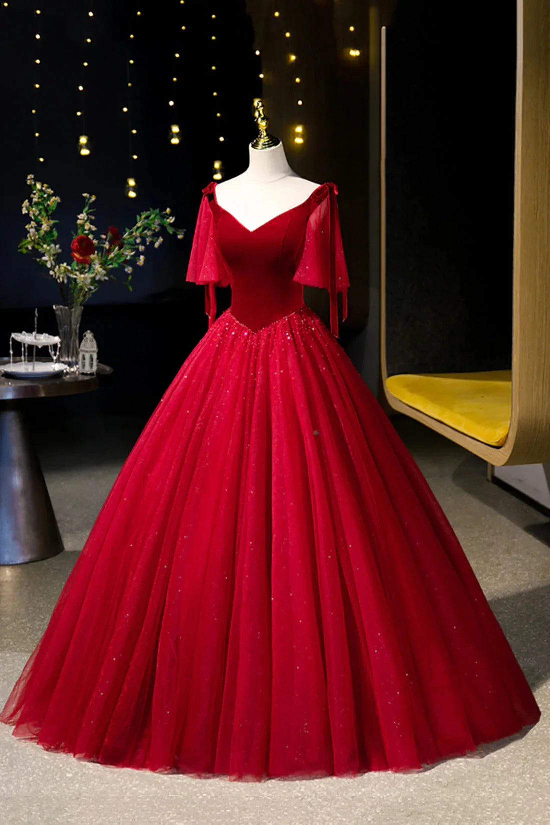 Burgundy Velvet and Tulle Long Prom Dress A-Line V-Neck Formal Evening Dress simple gentle atmospheric and unique desi Bring summer colors to enhance white by YiHuiw