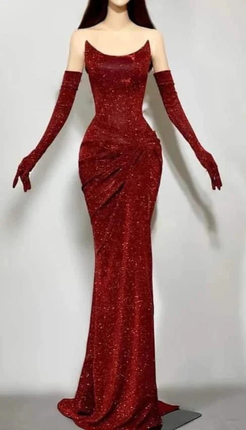 Burgundy shiny long sequined mermaid slim prom dress evening dress party dressGold Fashion Elegant Velvet Long Mermaid Slim Prom dress Evening Dress Party Dress simple gentle atmospheric and unique desi Bring summer colors to enhance whiteness by YiHuiw