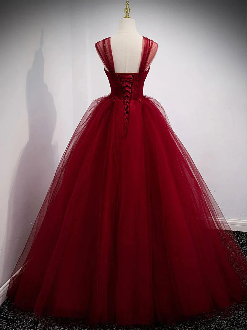 Burgundy sweetheart tulle long prom dress burgundy evening dress simple gentle atmospheric and unique desi Bring summer colors to enhance whitenes by YiHuiw