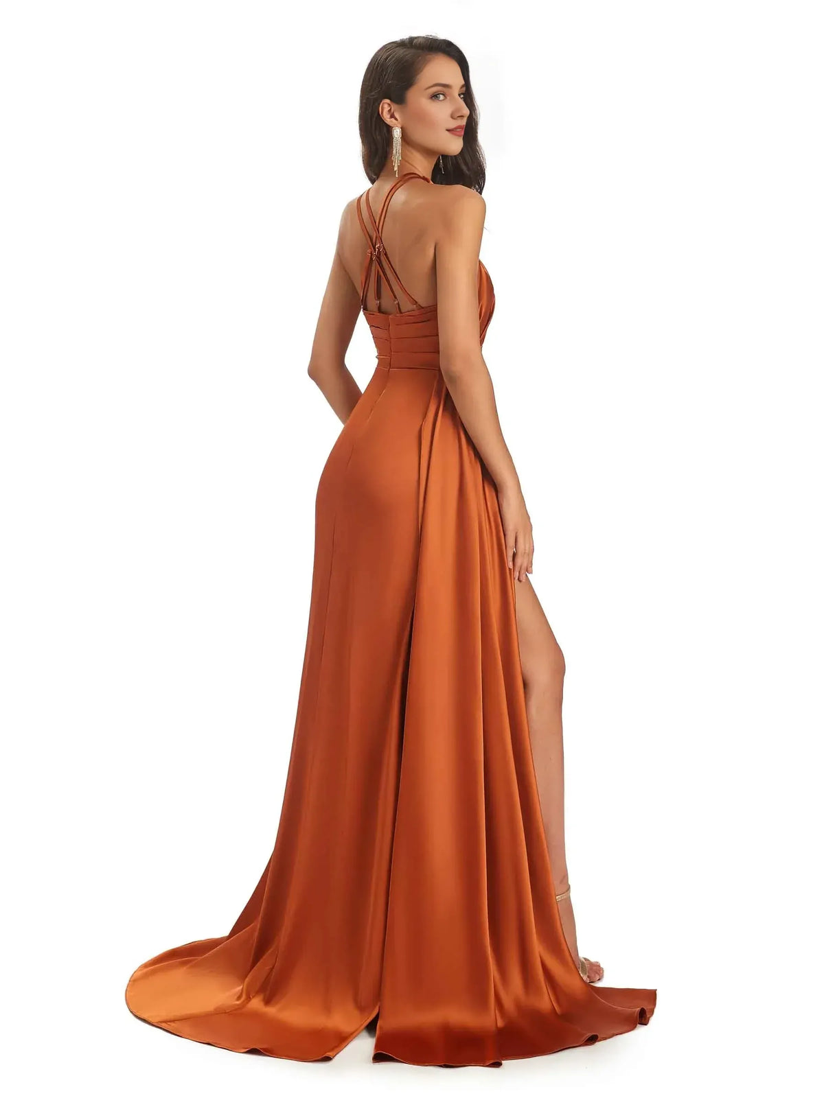 Mermaid Halter Satin High Slit Wedding Dress - Yihuiw by Yihuiw