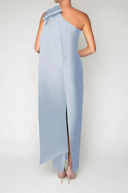 Caped Sheath One Shoulder Sleeveless Zipper Back High Slit Floor Length Female Prom Dress by YiHuiw