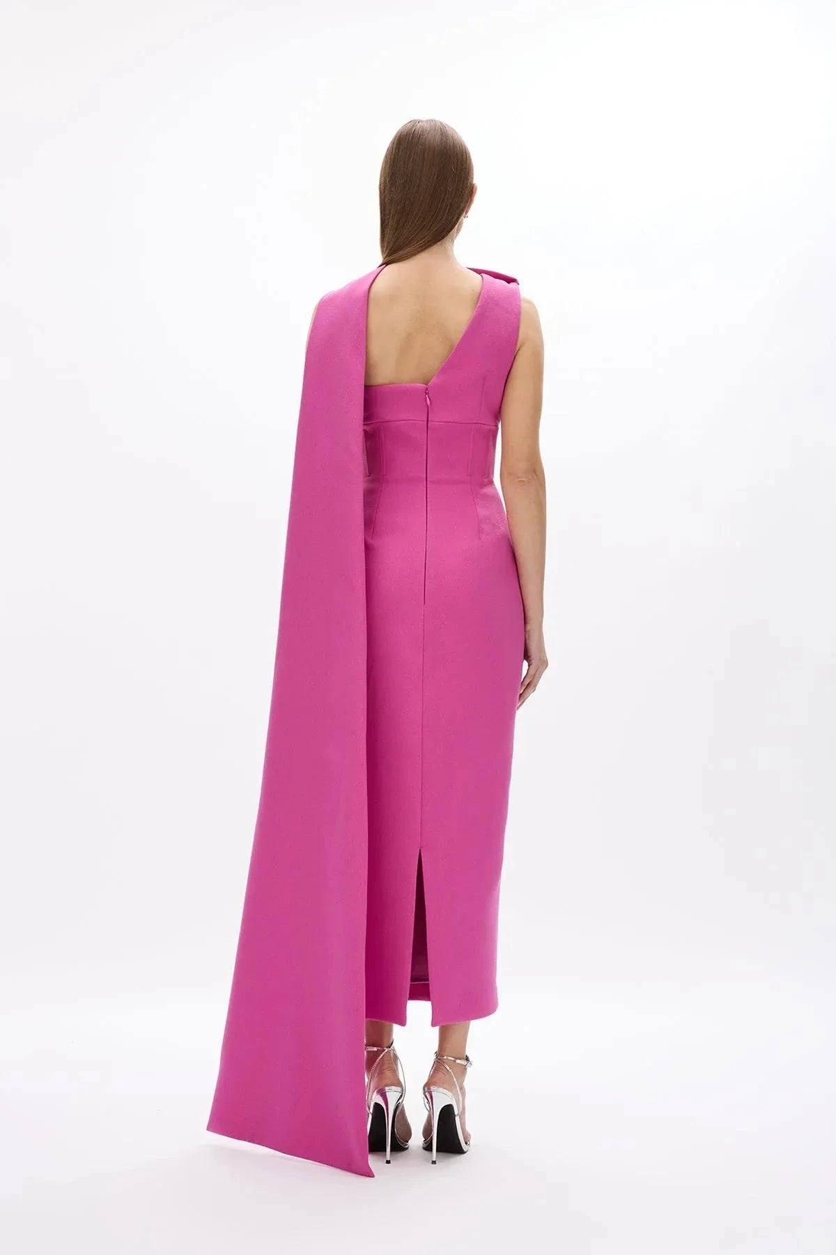 Caped Sheath One Shoulder Sleeveless Zipper Back High Slit Midi Length For Women Prom Dress by YiHuiw