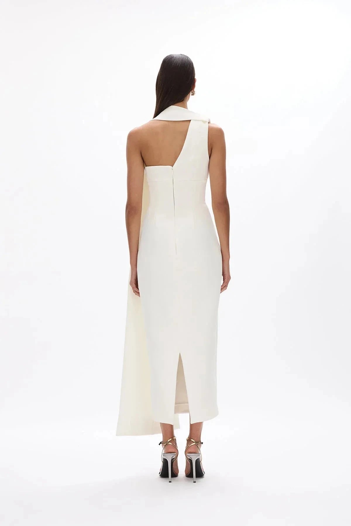 Caped Sheath One Shoulder Sleeveless Zipper Back Midi Length For Sale Prom Dress by YiHuiw