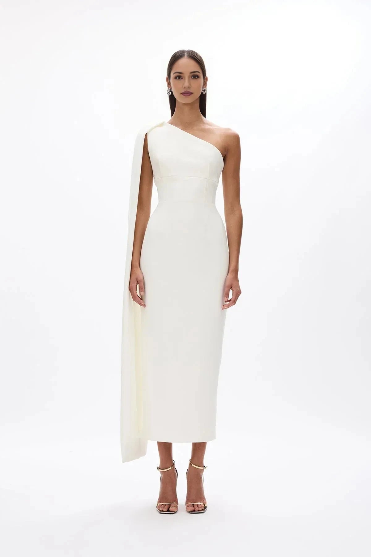 Caped Sheath One Shoulder Sleeveless Zipper Back Midi Length For Sale Prom Dress by YiHuiw