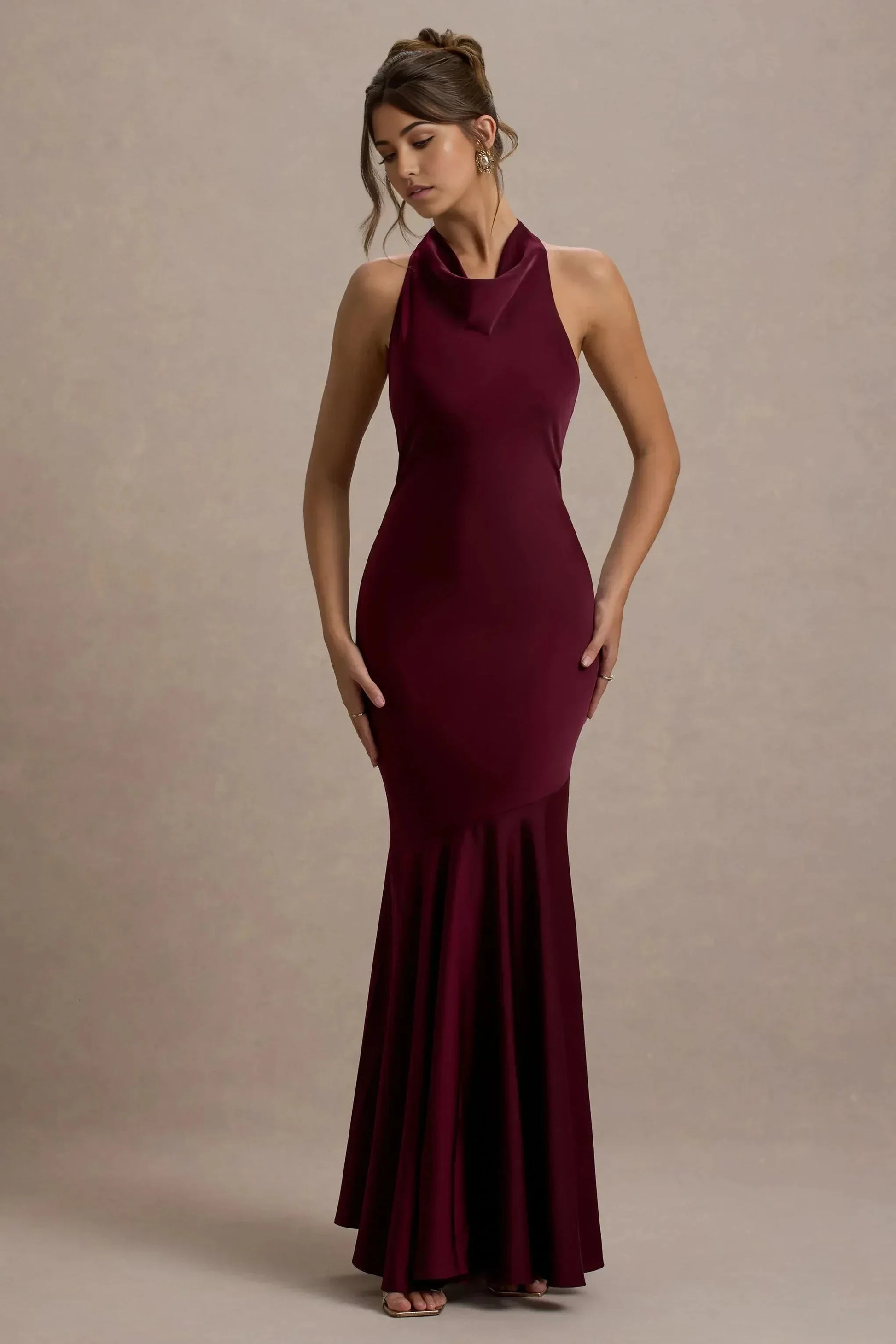 Captivating Mermaid Cowl Neck Sleeveless Open Back Floor Length Prom Dress by YiHuiw
