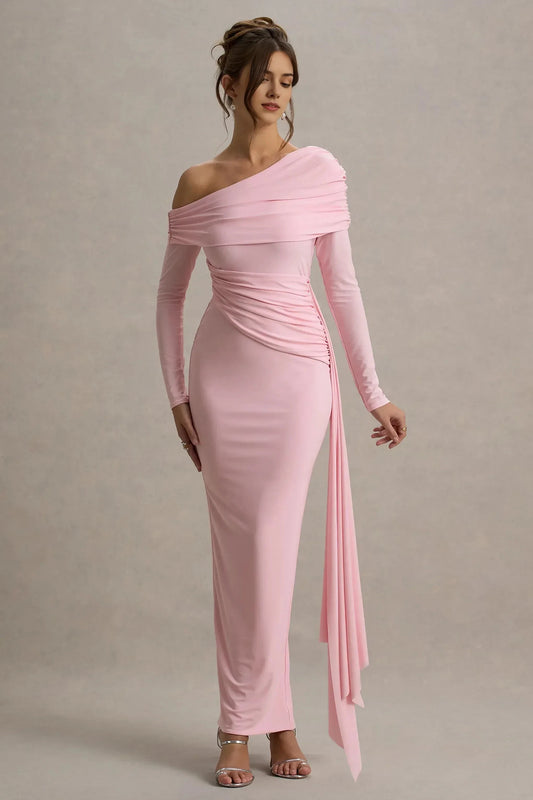 Captivating Mermaid One Shoulder Long Sleeve Ruched Drape Floor Length Prom Dress by YiHuiw