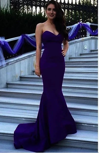 Purple Cutout Mermaid Evening Gown with Train New Design Long Simple Purple Strapless Prom Dresses,Modest Prom Dresses,Cheap Prom Gowns,Mermiad Evening Dresses Party Dresses by YiHuiw