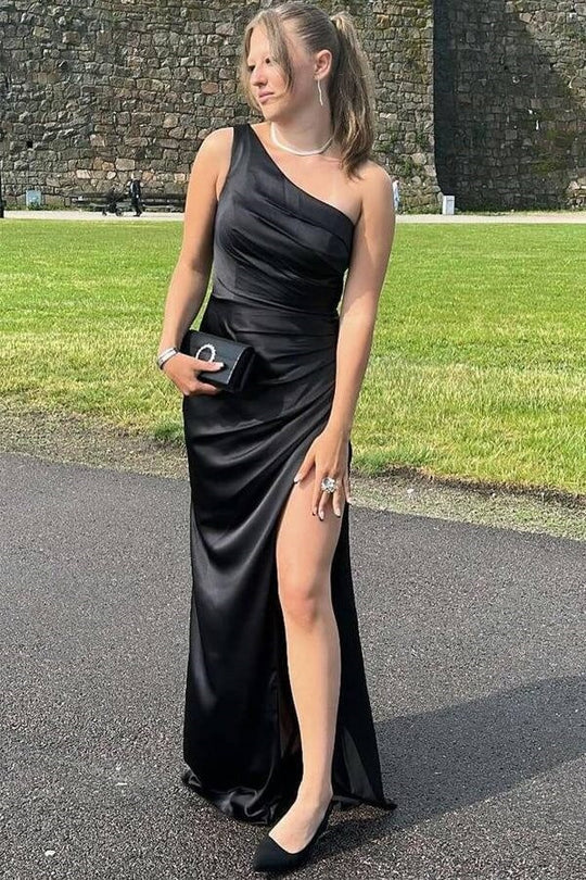 Casual Satin One Shoulder Pleated Empire Party Prom Dress by lanqidress
