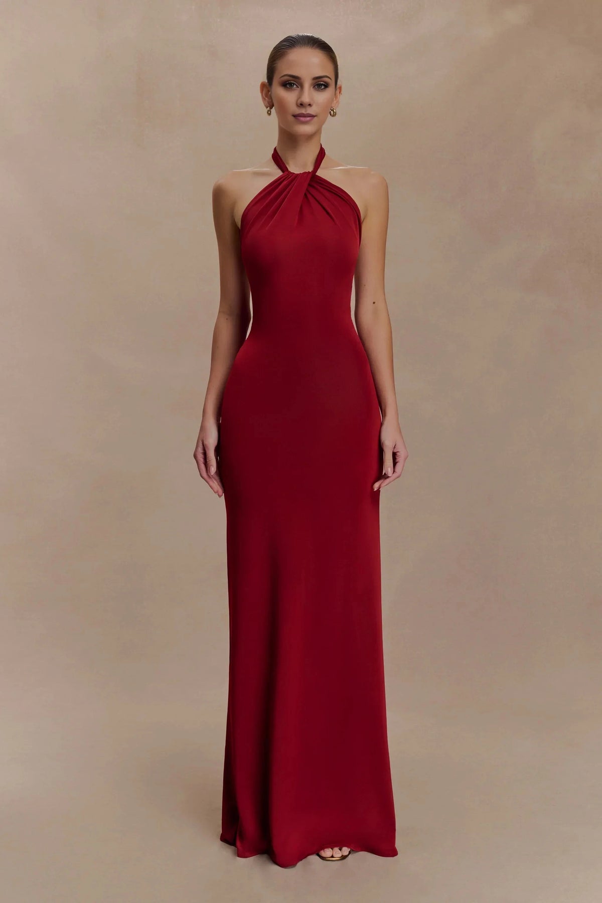 Ceremonial Halter-Neck Sleeveless Open-Back Fitted Floor-Length Evening Dress by YiHuiw