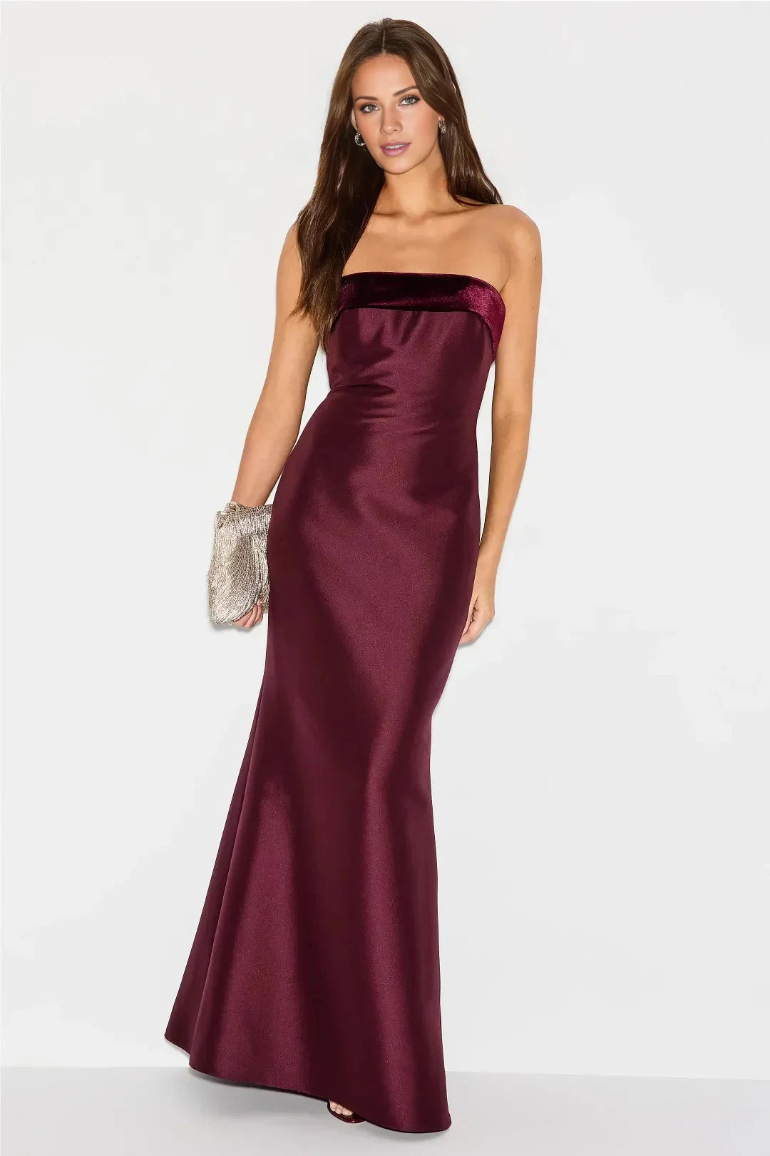 Ceremonial Off the Shoulder Neck Strapless Velvet-Trimmed Satin Mermaid Floor-Length Evening Dress by YiHuiw