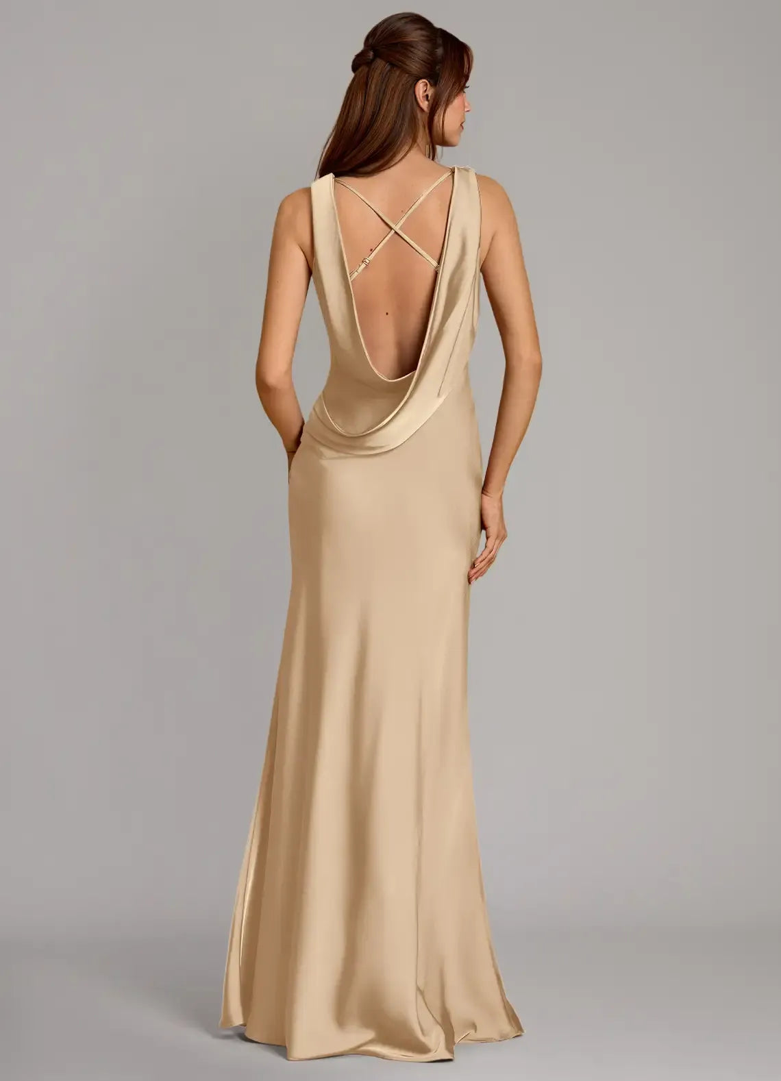 Champagne Mermaid Spaghetti Strap Satin Floor-Length Wedding Dress - Yihuiw by Yihuiw