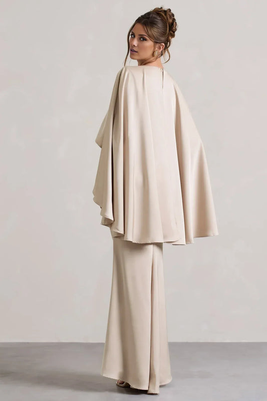 Champagne Mermaid V-Neck Floor-Length Wedding Dress - Yihuiw by Yihuiw