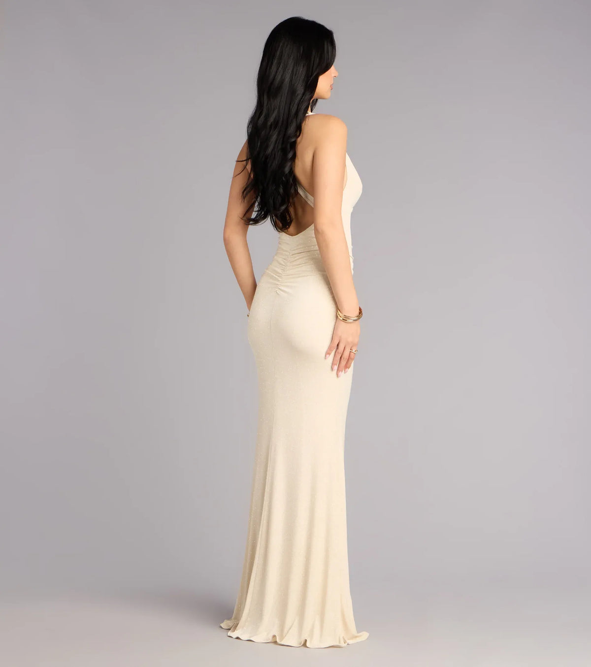 Champagne Mermaid Halter Ruched Floor-Length Wedding Dress - Yihuiw by Yihuiw