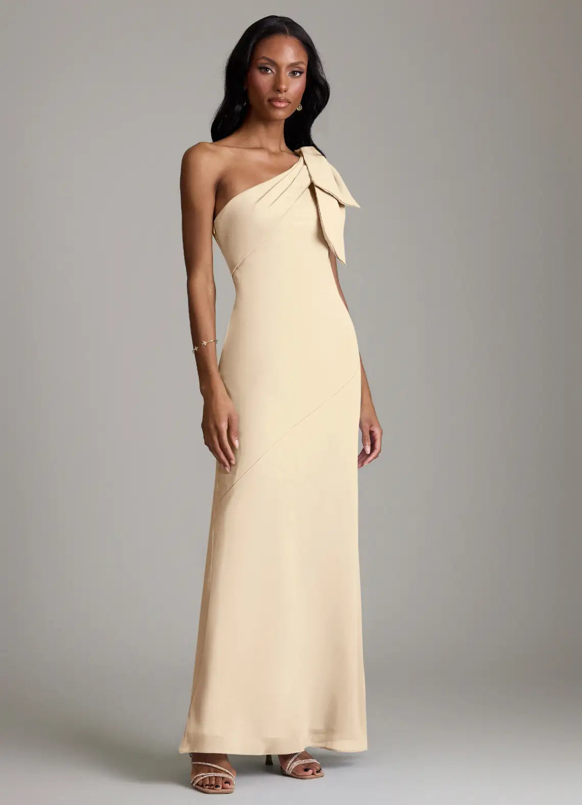 Champagne Mermaid One-Shoulder Satin Floor-Length Wedding Dress - Yihuiw by Yihuiw