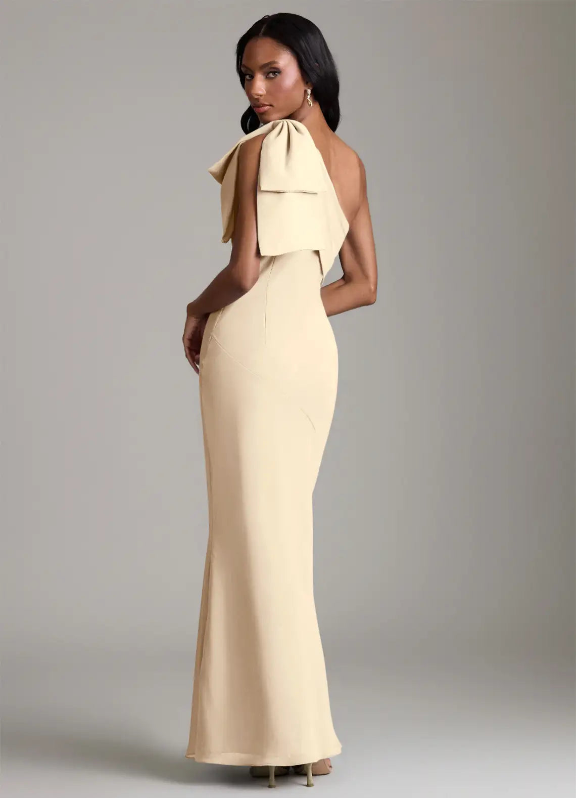 Champagne Mermaid One-Shoulder Satin Floor-Length Wedding Dress - Yihuiw by Yihuiw