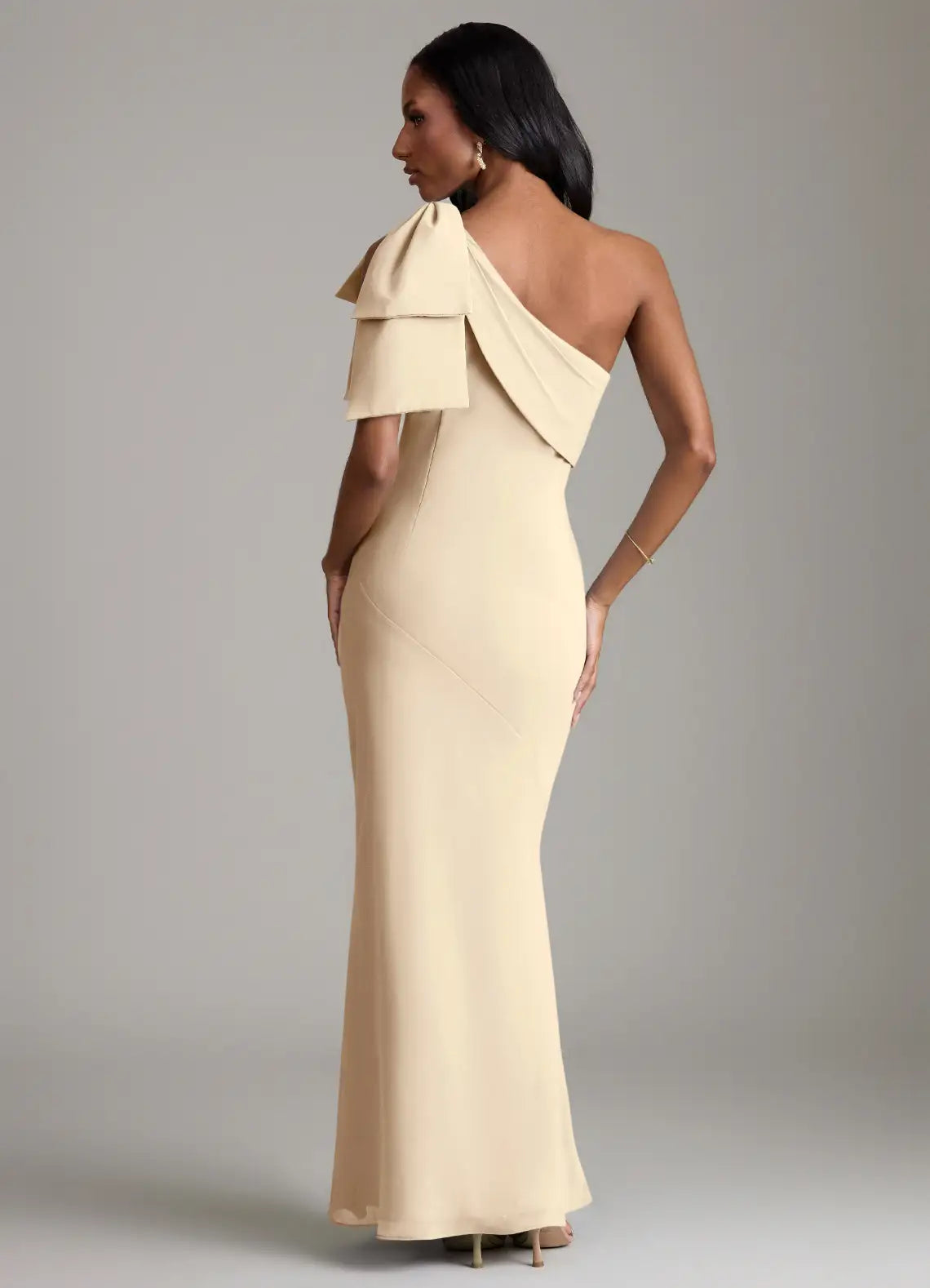 Champagne Mermaid One-Shoulder Satin Floor-Length Wedding Dress - Yihuiw by Yihuiw