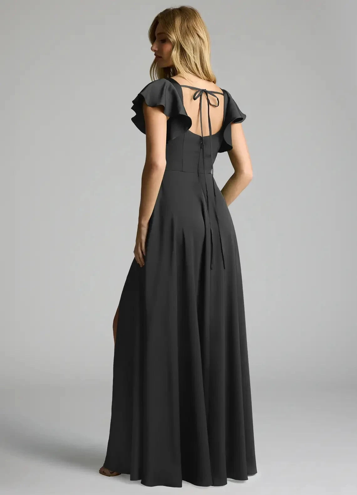 Champagne Satin Cowl Neck Maxi Dress with Draped Scarf Black A-Line Bow Stretch Satin Dress Bridesmaid Dresses by YiHuiw