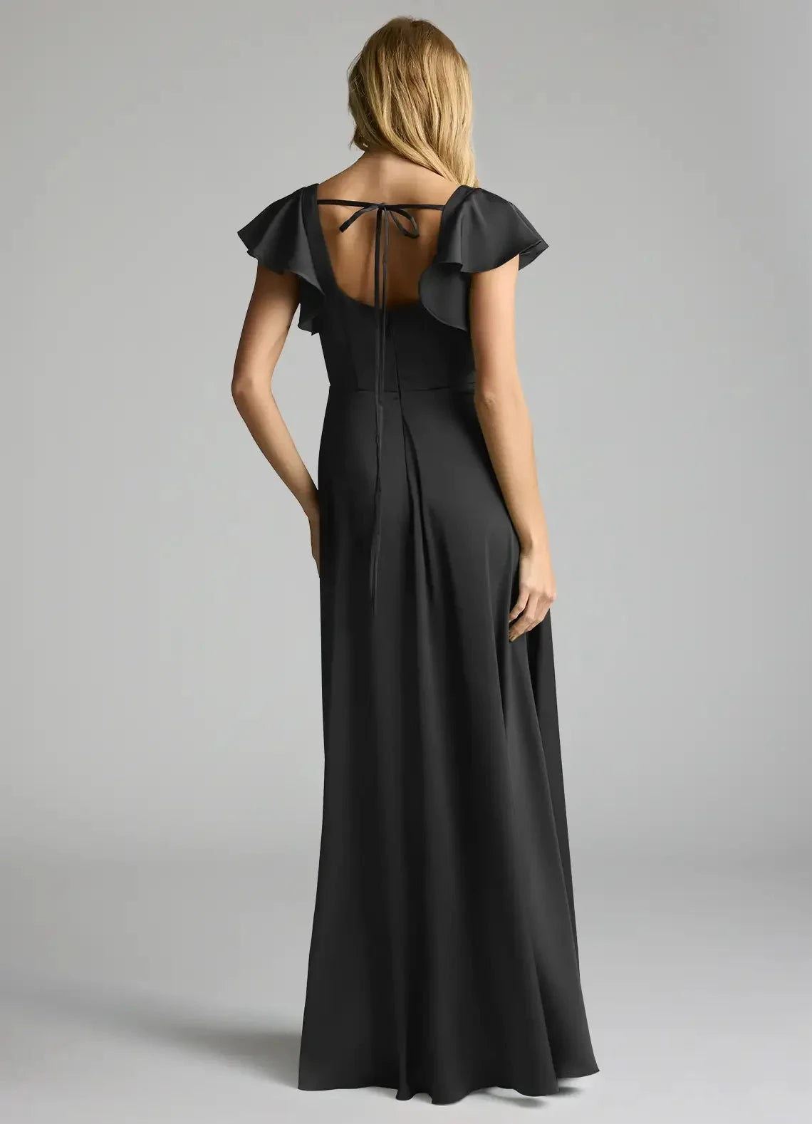 Champagne Satin Cowl Neck Maxi Dress with Draped Scarf Black A-Line Bow Stretch Satin Dress Bridesmaid Dresses by YiHuiw