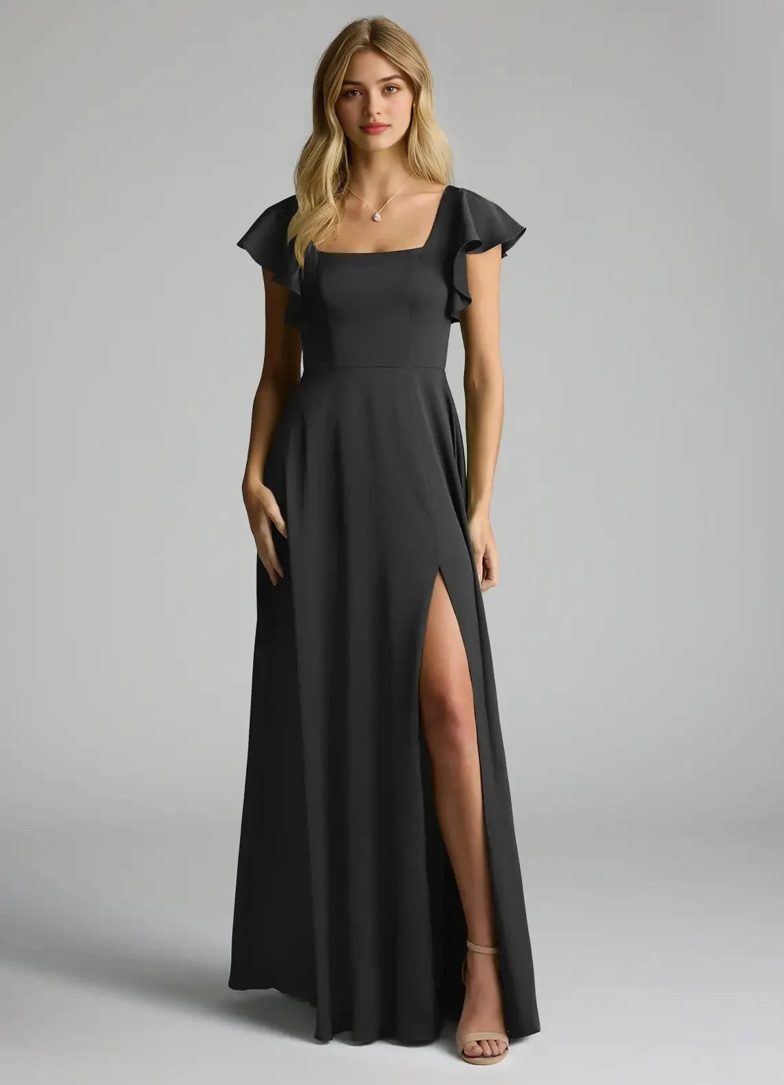 Champagne Satin Cowl Neck Maxi Dress with Draped Scarf Black A-Line Bow Stretch Satin Dress Bridesmaid Dresses by YiHuiw