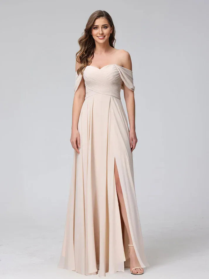 Champagne Chiffon High Slit Wedding Dress - Yihuiw by Yihuiw