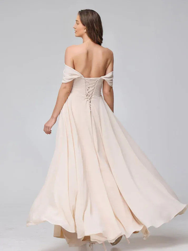 Champagne Chiffon High Slit Wedding Dress - Yihuiw by Yihuiw