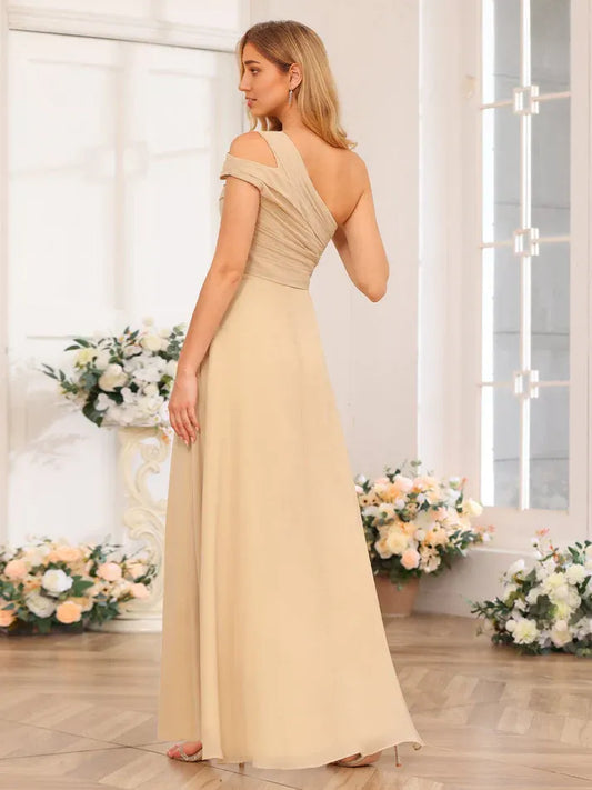 Champagne Chiffon High Slit Wedding Dress - Yihuiw by Yihuiw
