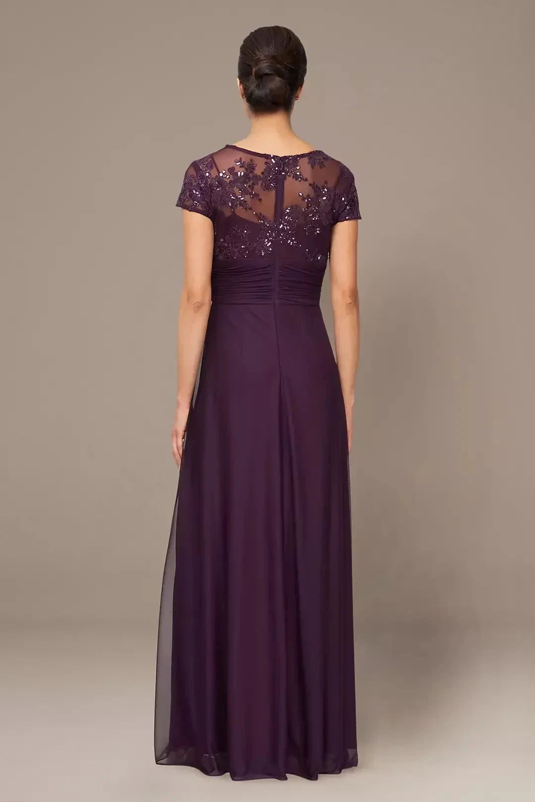 Charming A Line V Neck Short Sleeve Lace Back Floor Length Mother of the Bride Dress by YiHuiw