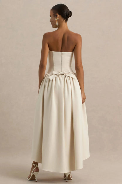 Charming Ball Gown Strapless Sleeveless Bow Back Asymmetric Floor Length Prom Dress by YiHuiw