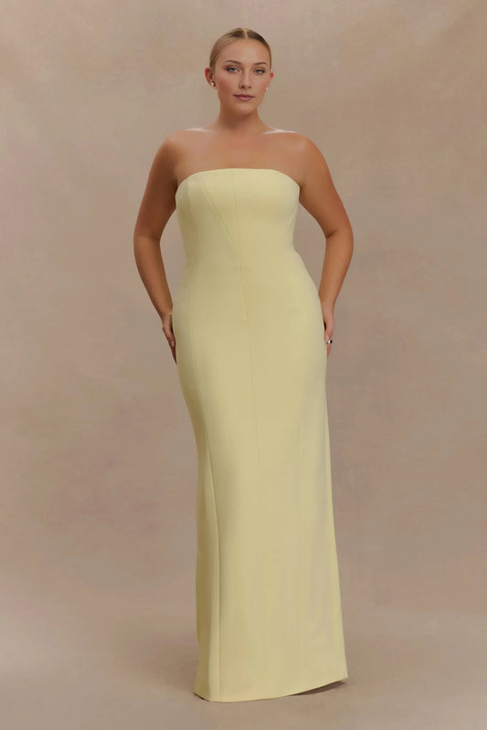 Charming Plus Size Sheath Strapless Sleeveless Back Slit Floor Length Prom Dress by YiHuiw