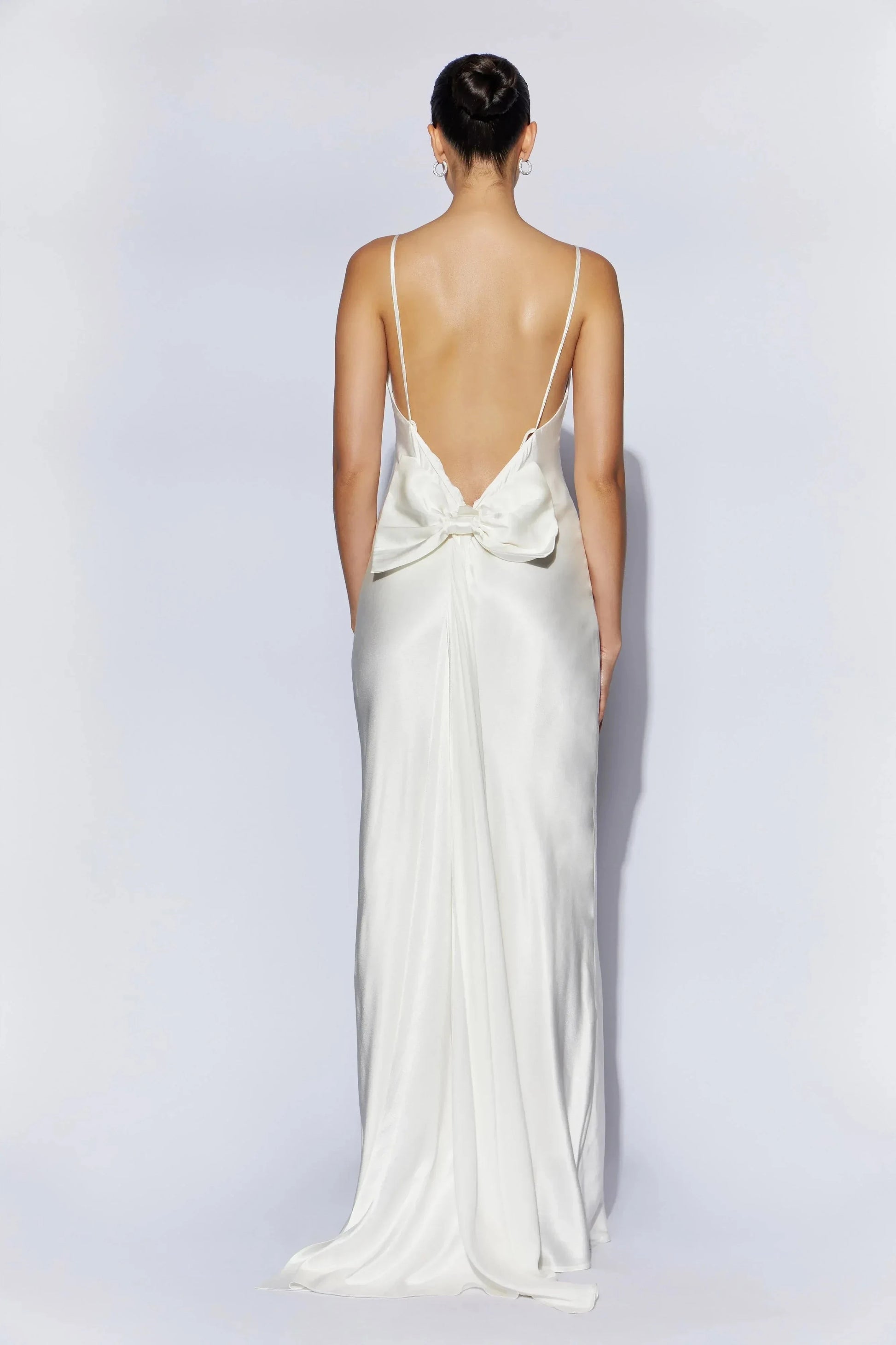 Charming Sheath Cowl Neck Spaghetti Strap Bow Detailed Open Back Floor Length Prom Dress by YiHuiw