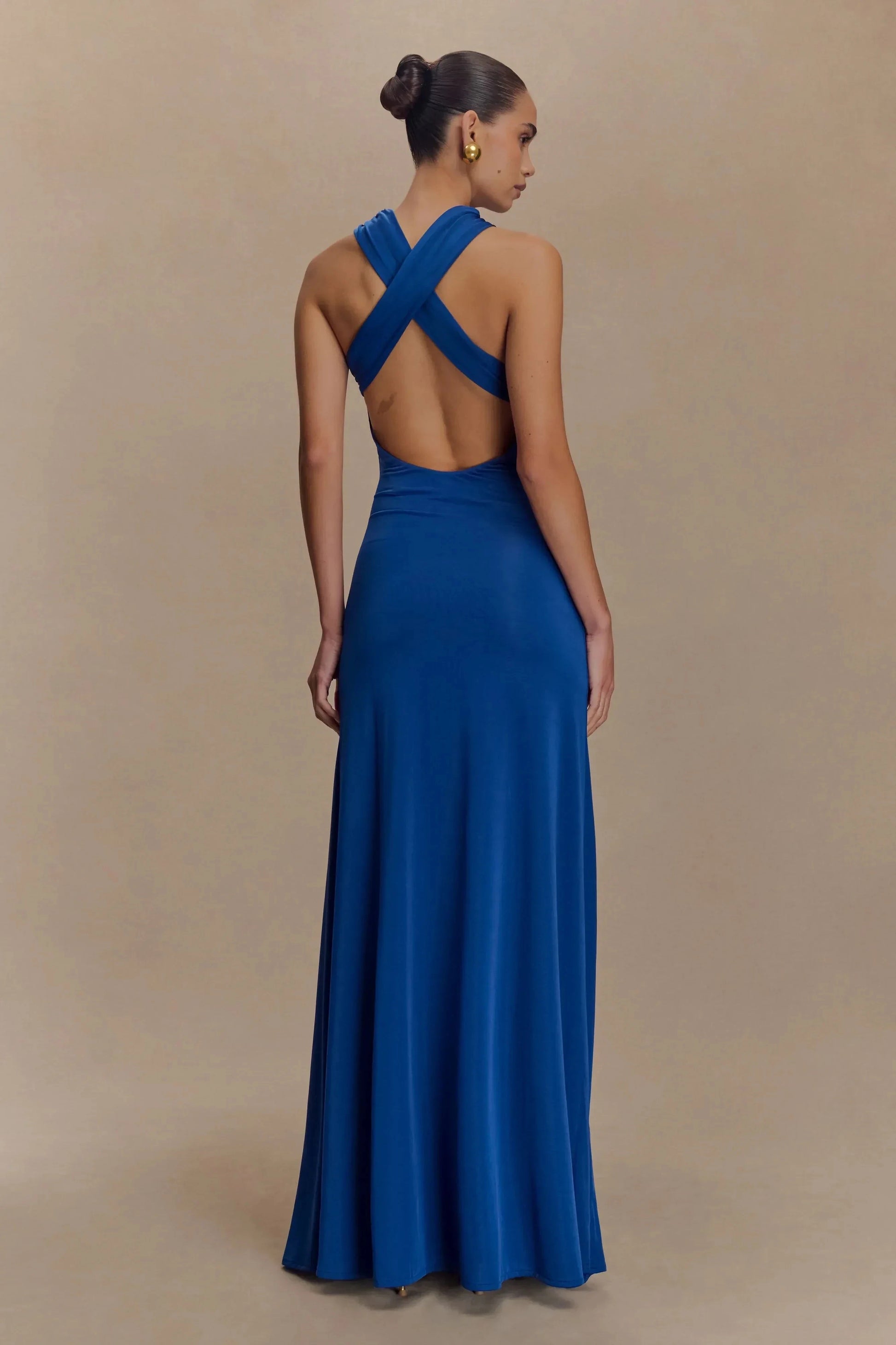 Charming Sheath Halter Neck Sleeveless Crisscross Open Back Floor Length Prom Dress by YiHuiw