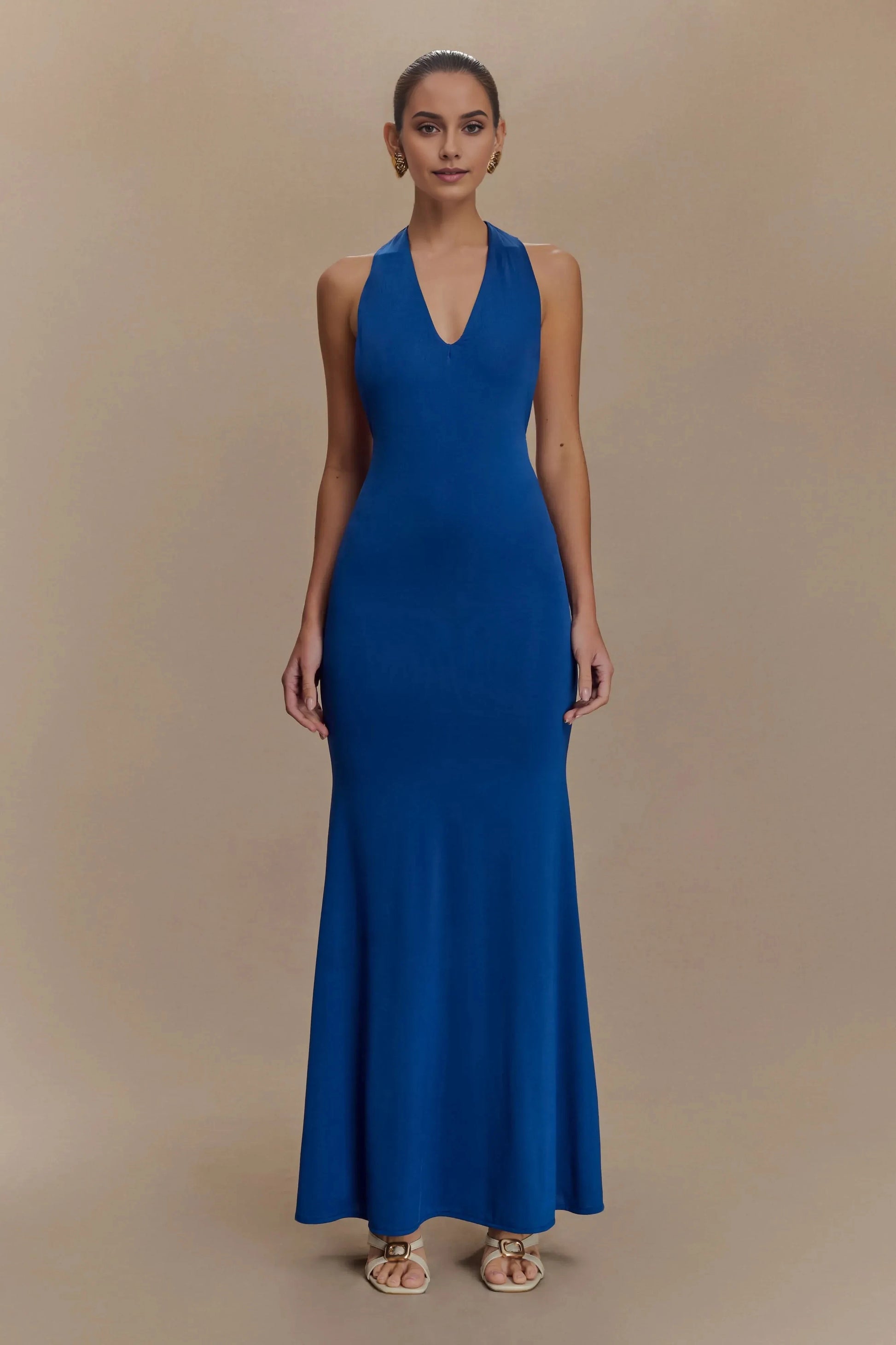Charming Sheath Halter Neck Sleeveless Cutout Back Floor Length Prom Dress by YiHuiw