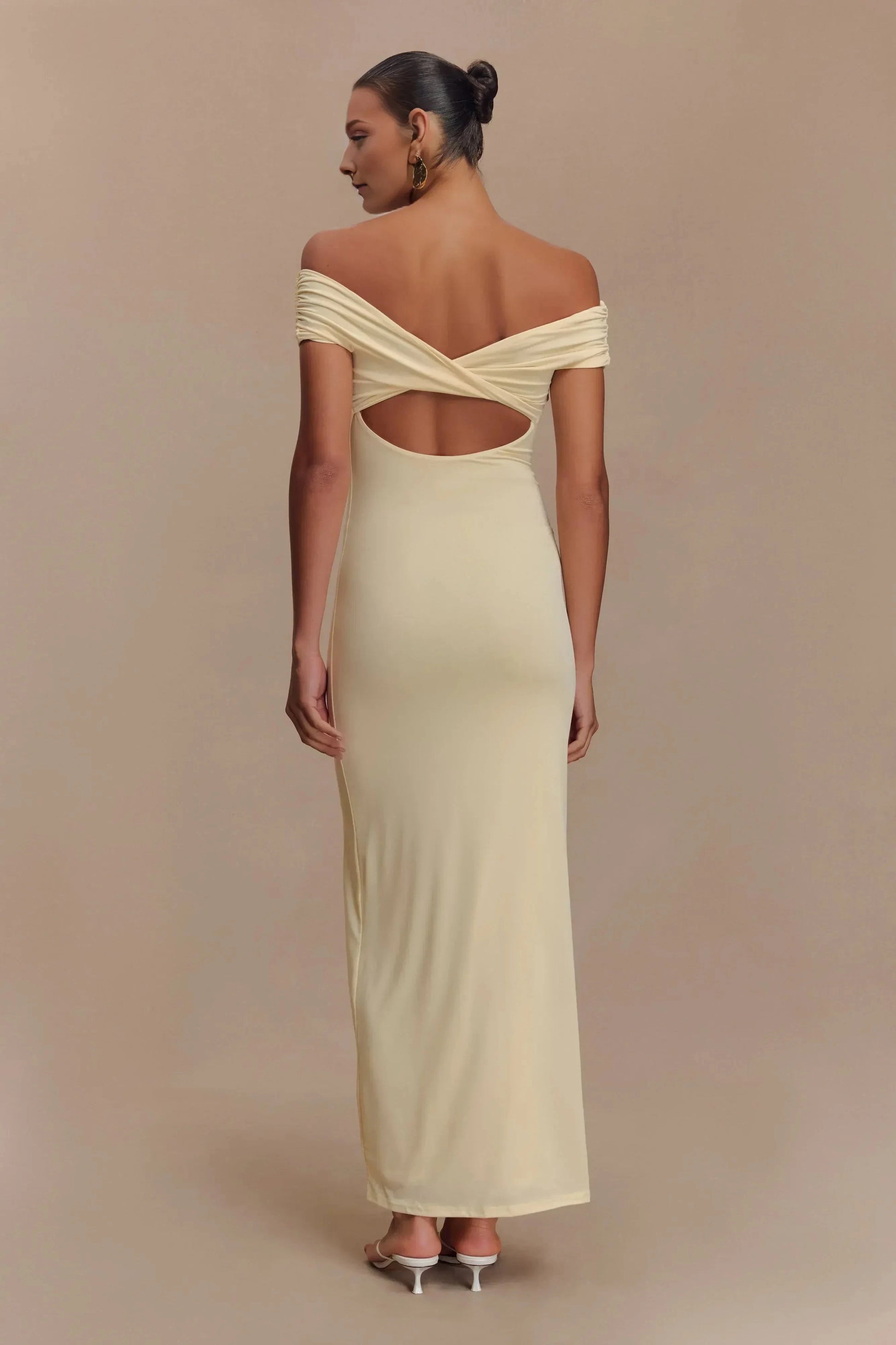 Charming Sheath Off Shoulder Short Sleeve Crisscross Open Back Floor Length Prom Dress by YiHuiw