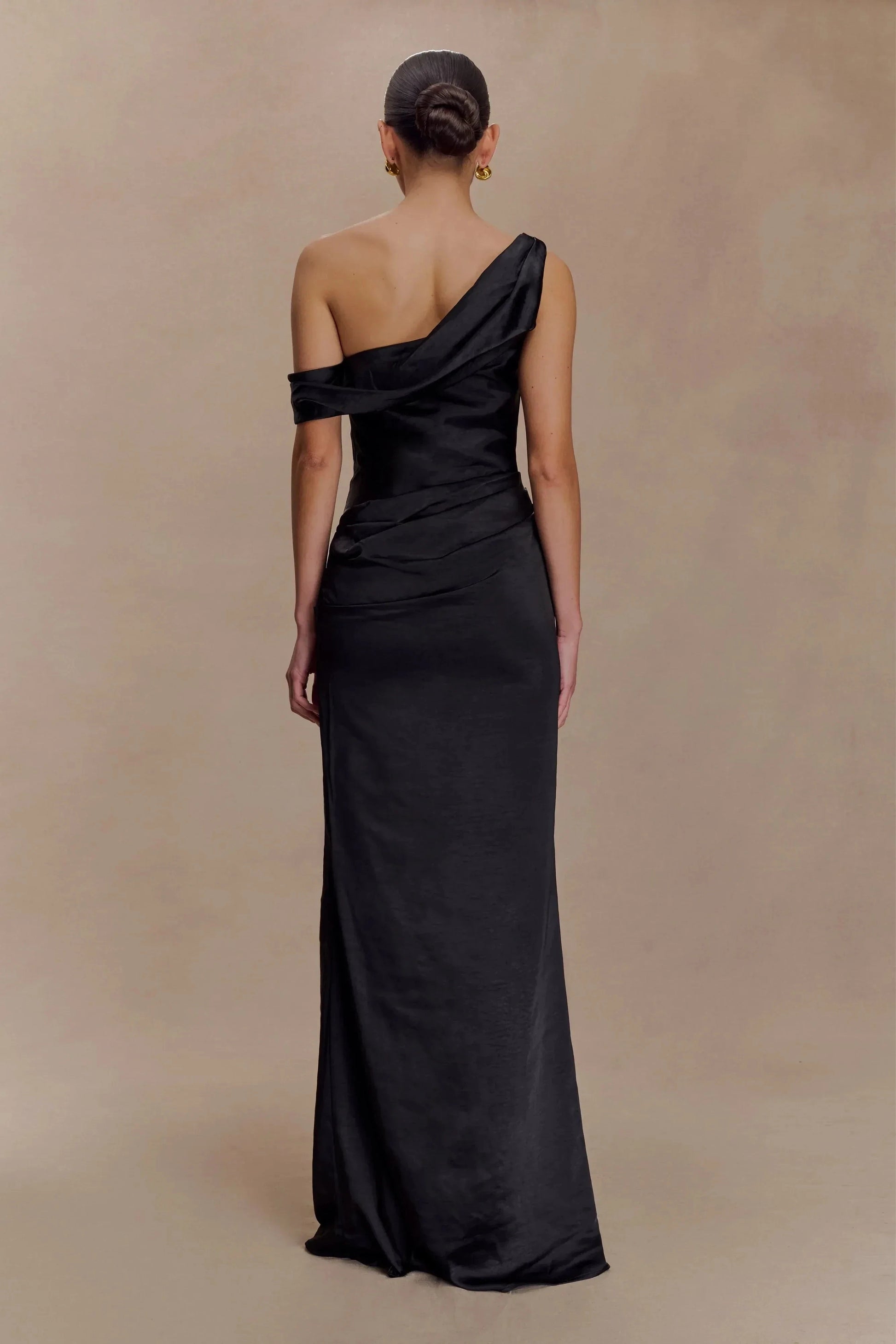 Charming Sheath One Shoulder Short Sleeve Draped Back Floor Length Prom Dress by YiHuiw