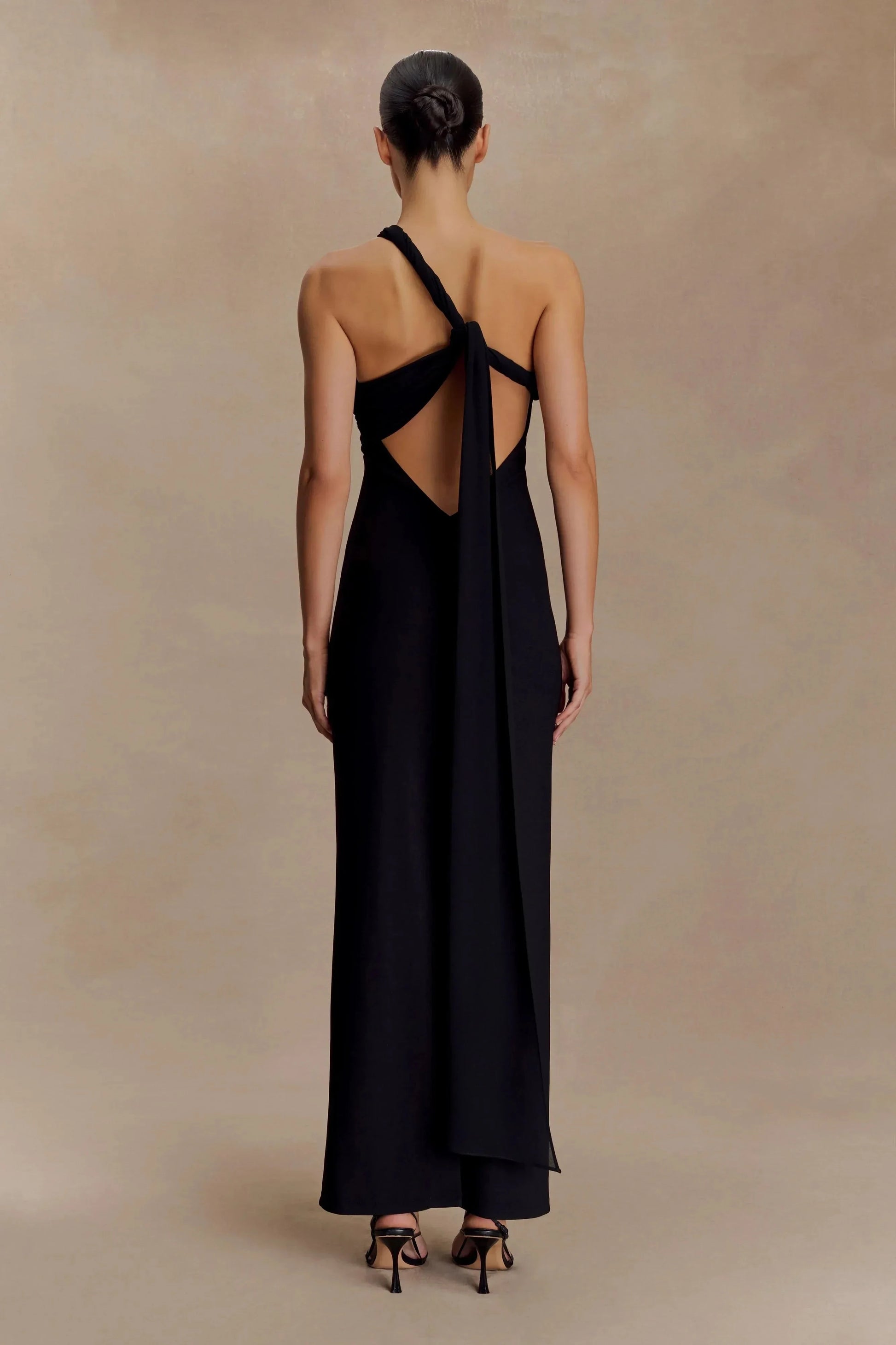 Charming Sheath One Shoulder Sleeveless Knotted Open Back Floor Length Prom Dress by YiHuiw