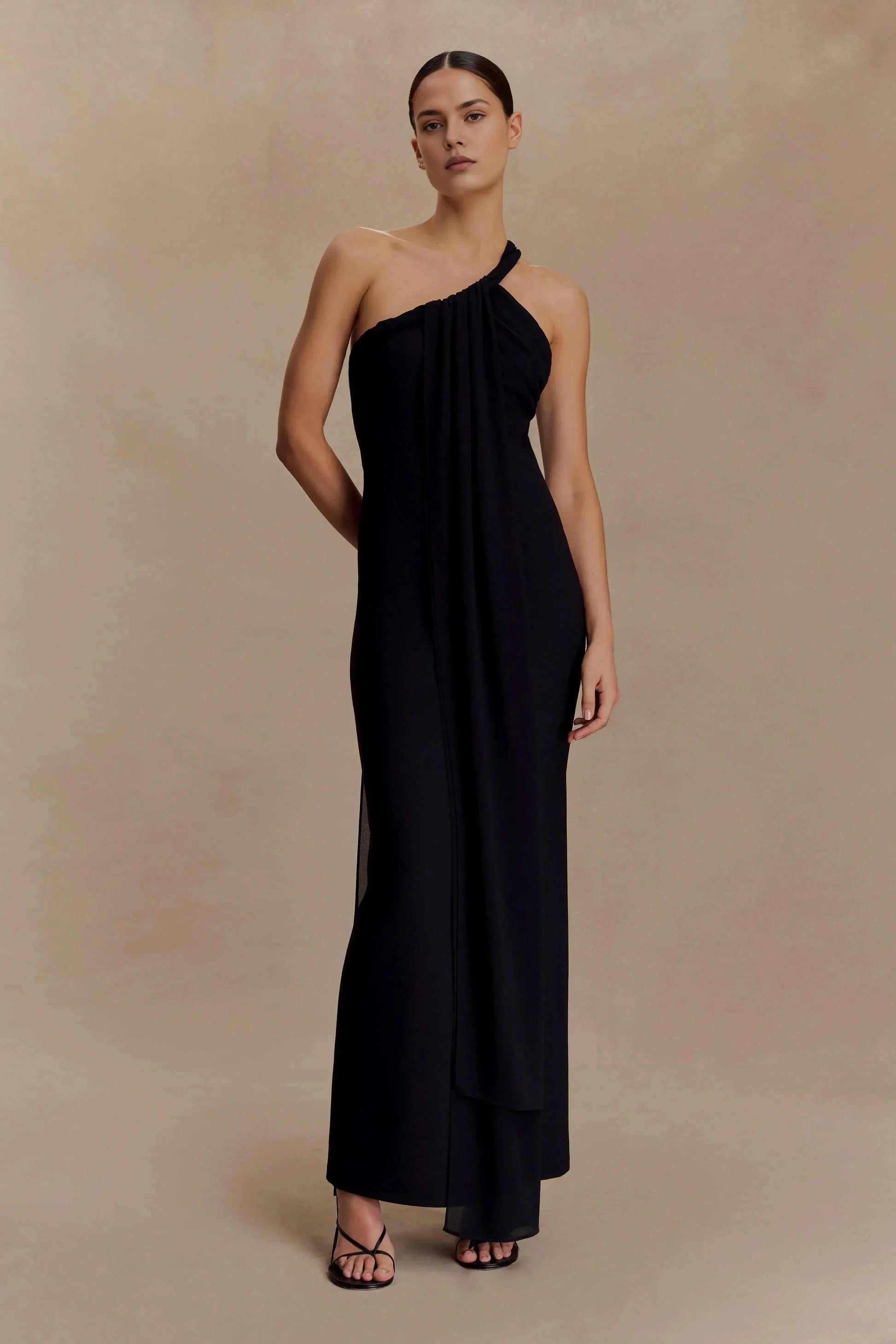 Charming Sheath One Shoulder Sleeveless Knotted Open Back Floor Length Prom Dress by YiHuiw